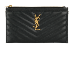 Saint Laurent Cassandre Zip Pouch, Leather, Black, ALM504922 0519, 3*